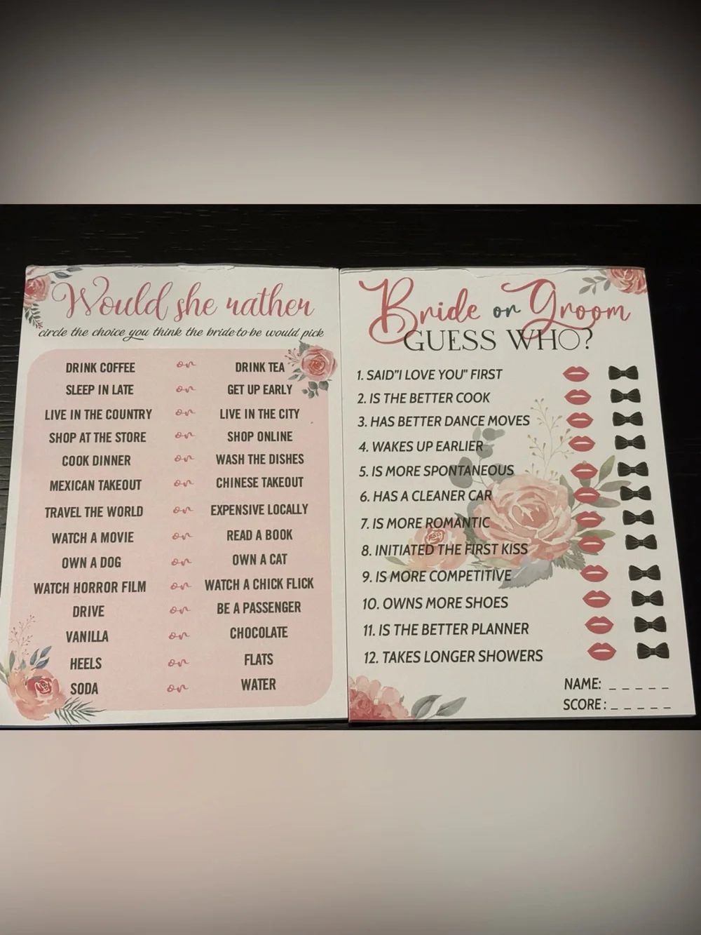 Bridal Shower Game Pack - Pink Roses